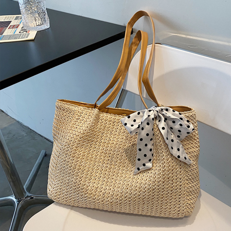 Women Bags Handmade - Summer Scarf Bowknot Straw Bag For