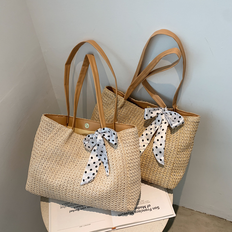 Summer Scarf Bowknot Straw Bag - Women Bags Handmade 评论和价格