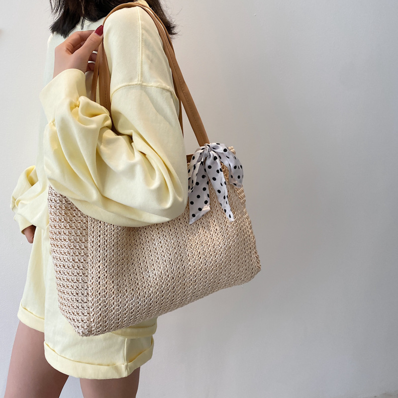Summer Scarf Bowknot Straw Bag - Women Bags Handmade 评论和价格