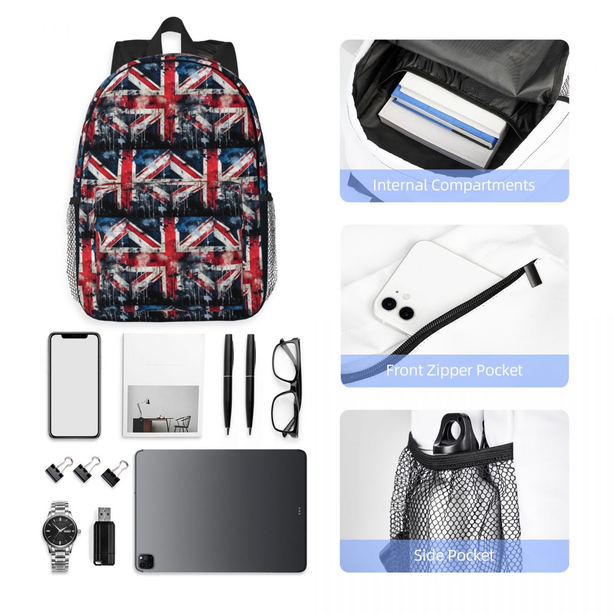 UK Flag Paint Texture Backpack - Women Bags Uk 评论和价格