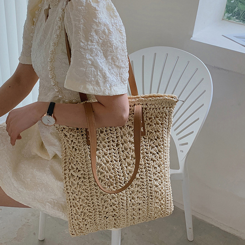 Square Hollow Straw Beach Bag  - Women Bags Handmade 评论和价格
