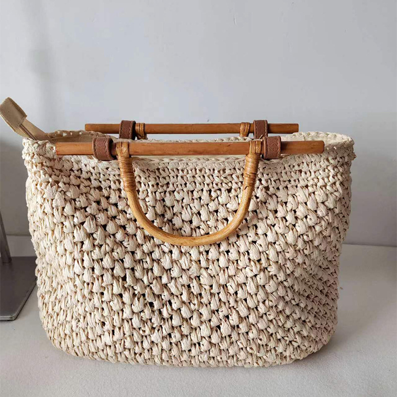 Wooden Handle Straw Bag Handma - Women Bags Handmade 评论和价格