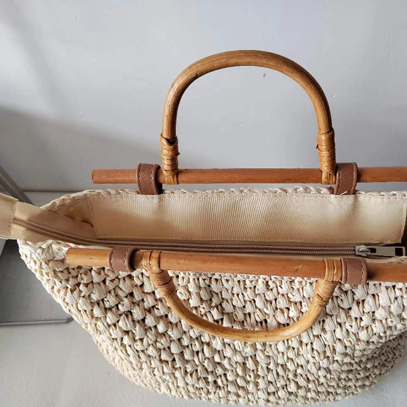 Wooden Handle Straw Bag Handma - Women Bags Handmade 评论和价格
