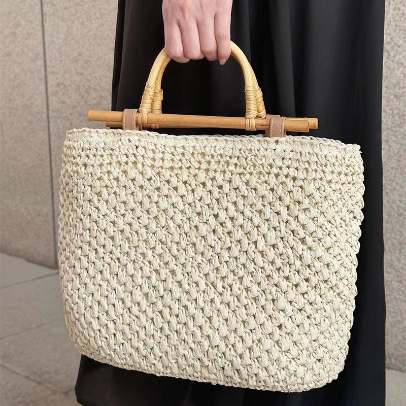 Wooden Handle Straw Bag Handma - Women Bags Handmade 评论和价格