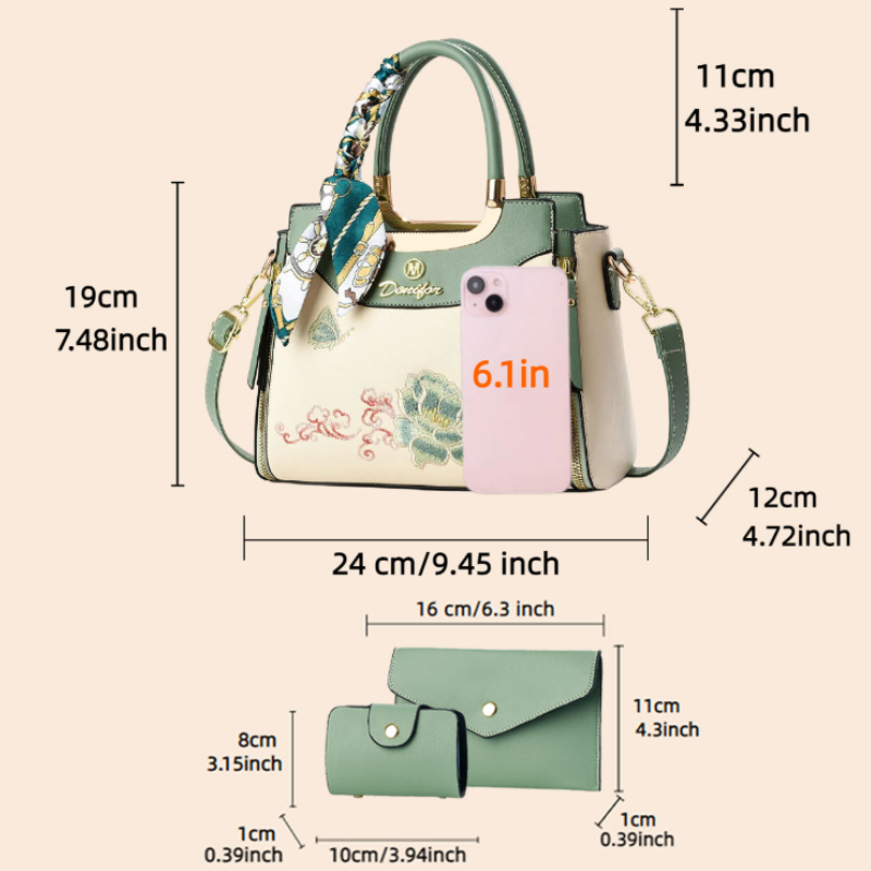 3-piece embroidered handbag se - Women Bags For Gift 评论和价格